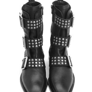 Designer JOHN FLUEVOG Deringer Black Leather Moto Biker Buckle Boots zara